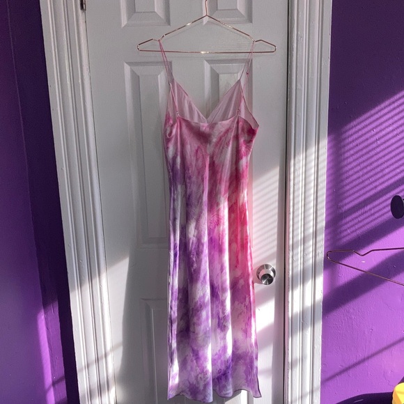Cami NYC Raven 100% Silk Tie Dye Slip Dress Size M Pink Purple Ombre Midi - Picture 4 of 8